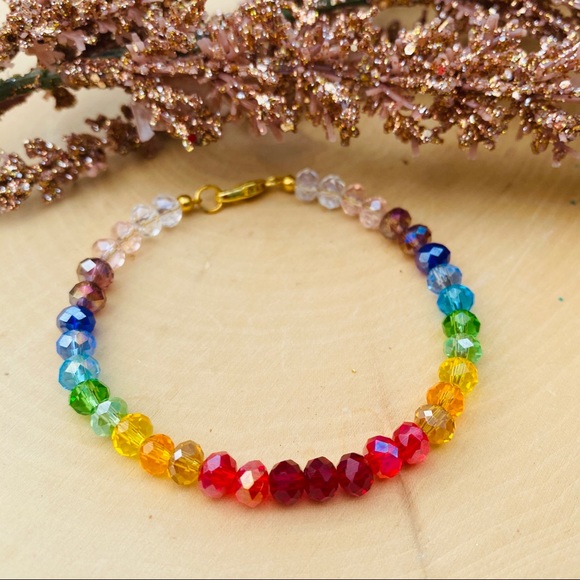 Rainbow Swarovski Crystal Gold Beaded Bracelet. PRIDE - Picture 4 of 4
